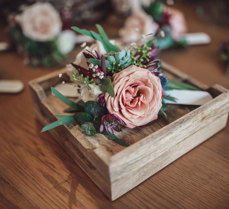 Dusky pink rose buttonhole 