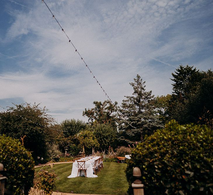 Tablescape ready for an intimate garden wedding reception 