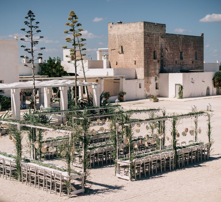 Rustic outdoor wedding reception at Masseria Potenti