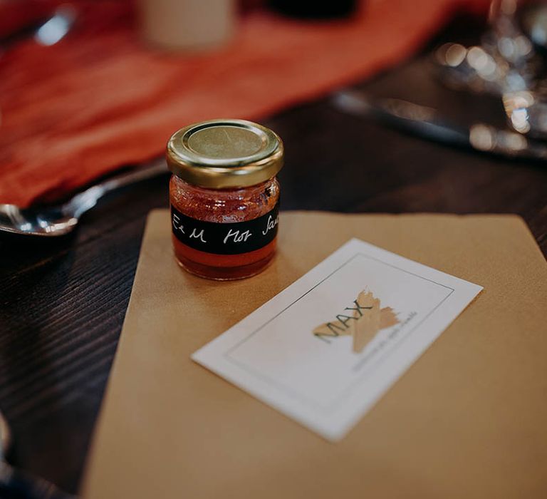 Homemade hot sauce favours for wedding day