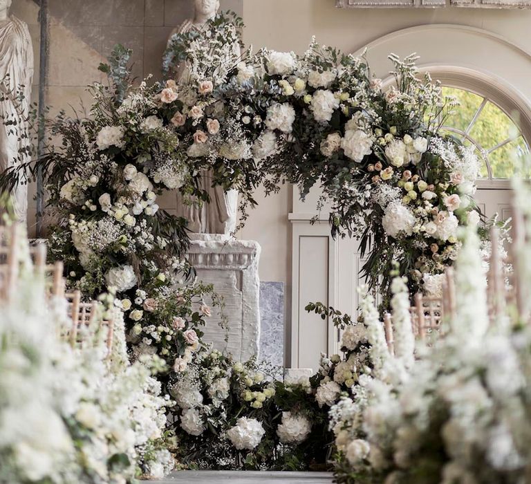 Large white flower moongate for luxury wedding 