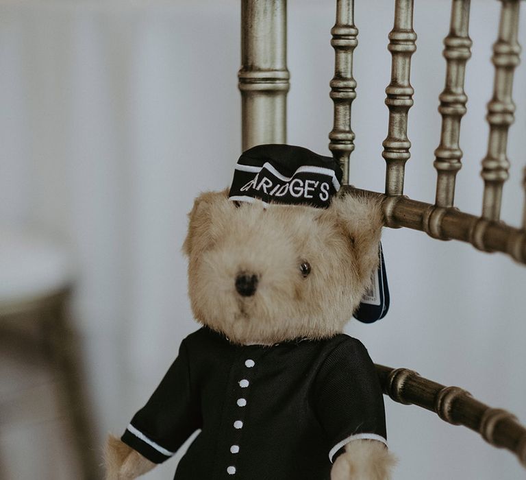 Claridge's teddy bear with black bell boy uniform 