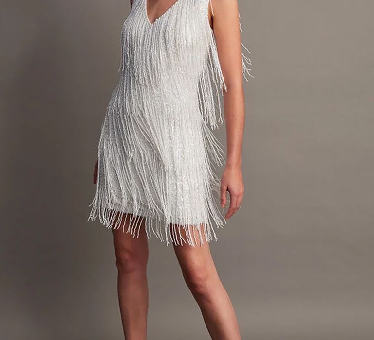 Mini Monsoon wedding dress with embellished fringing 