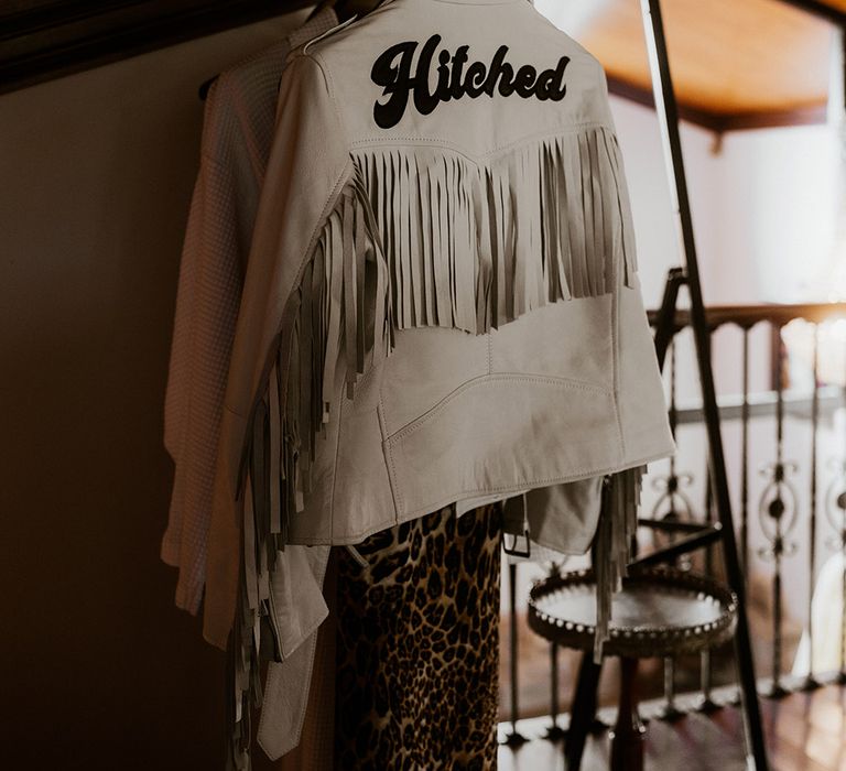 White bridal leather jacket with tassels 