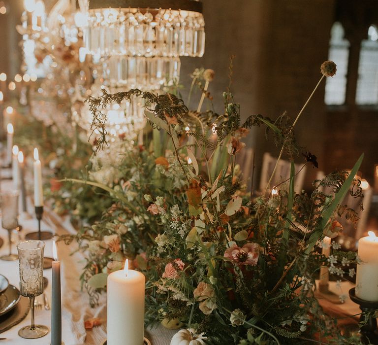 Wild wedding flower centrepieces 