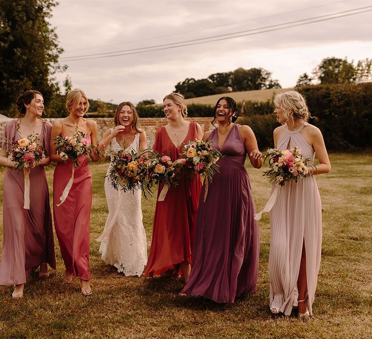 Mismatched bridesmaid dresses for rustic wedding