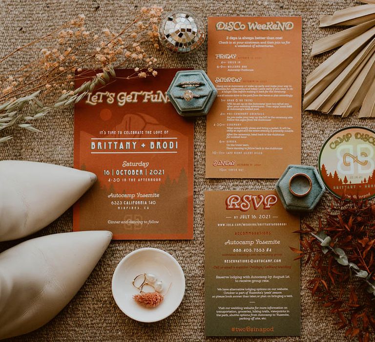 Orange and brown wedding stationery 