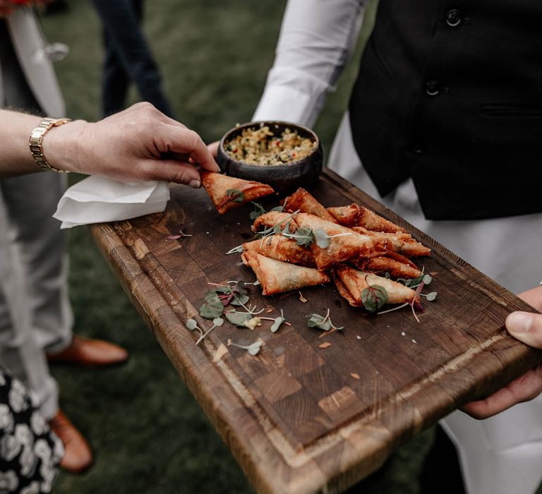 Indian samosa canapés at multicultural wedding 