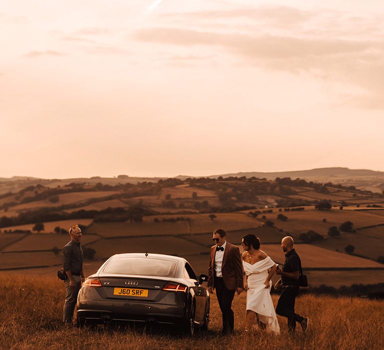 Golden hour moment for the bride and groom at their wedding in Wales