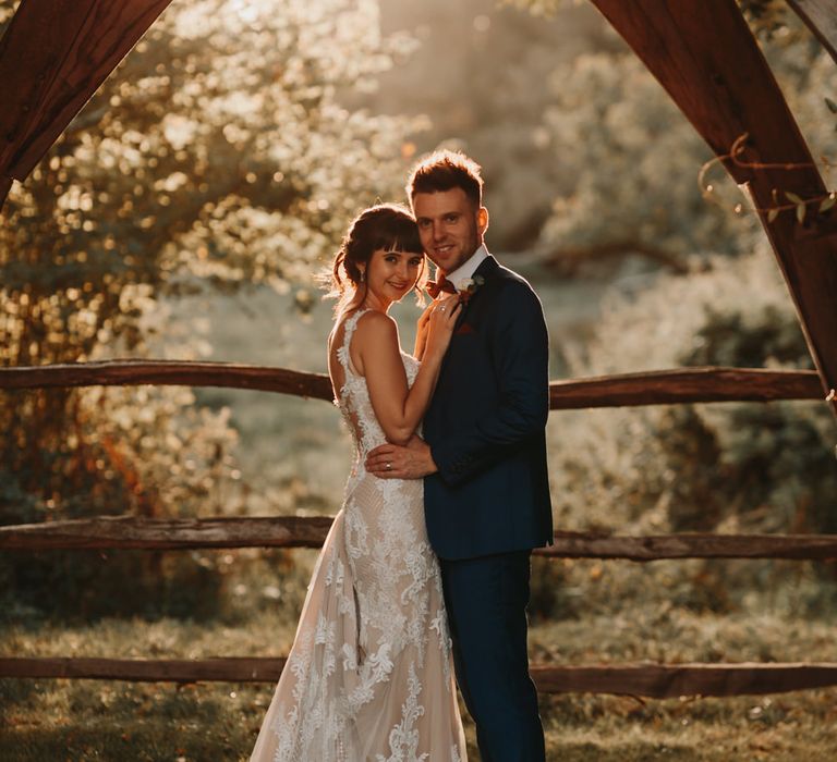 Bride and groom portrait at Millbridge Court wedding venue 