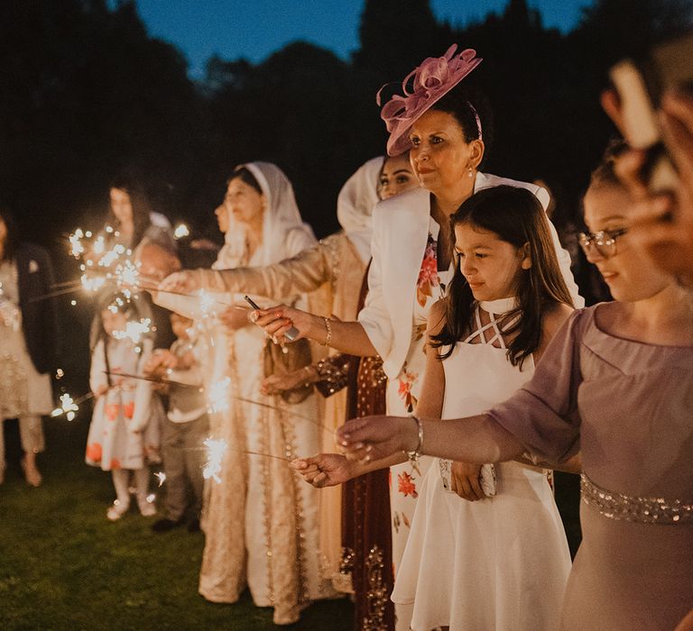 Sparkler moment at Thicket Priory wedding 