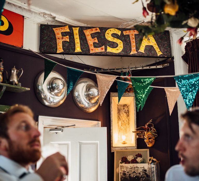 Fiesta sign at wedding reception venue