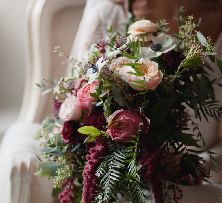 Berry, Peach and pink bridal bouquet 