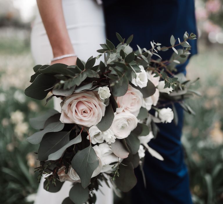 White and blush pink rose wedding bouquet