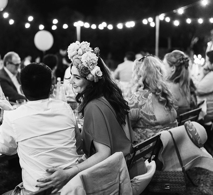 Wedding guests outdoors for wedding reception in Menorca