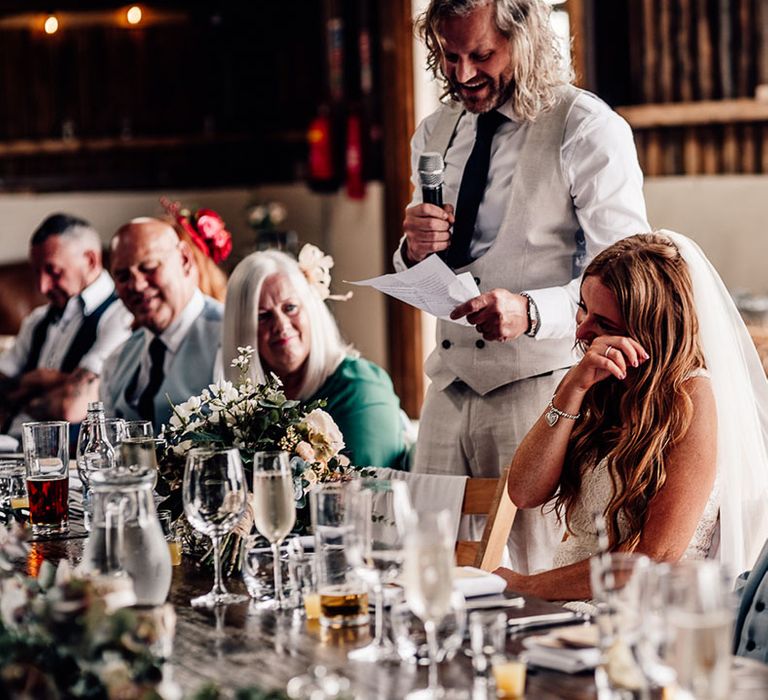 Bride gets emotional during grooms wedding speech