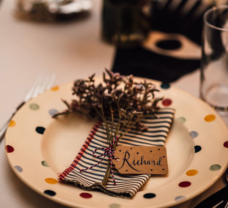 Wedding place setting with DIY napkins