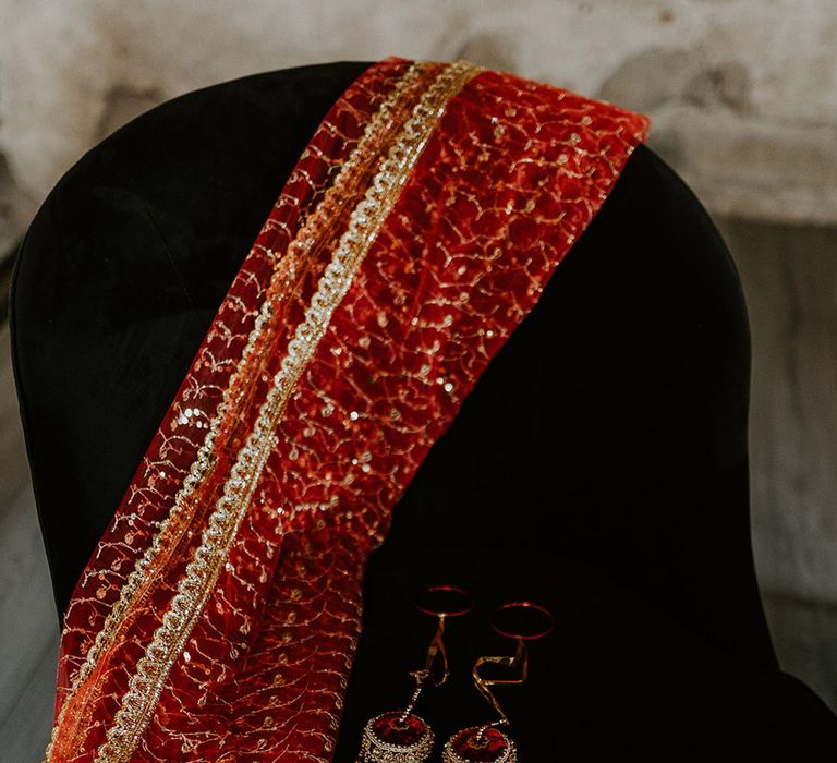 Red and gold wedding jewellery for the bride 