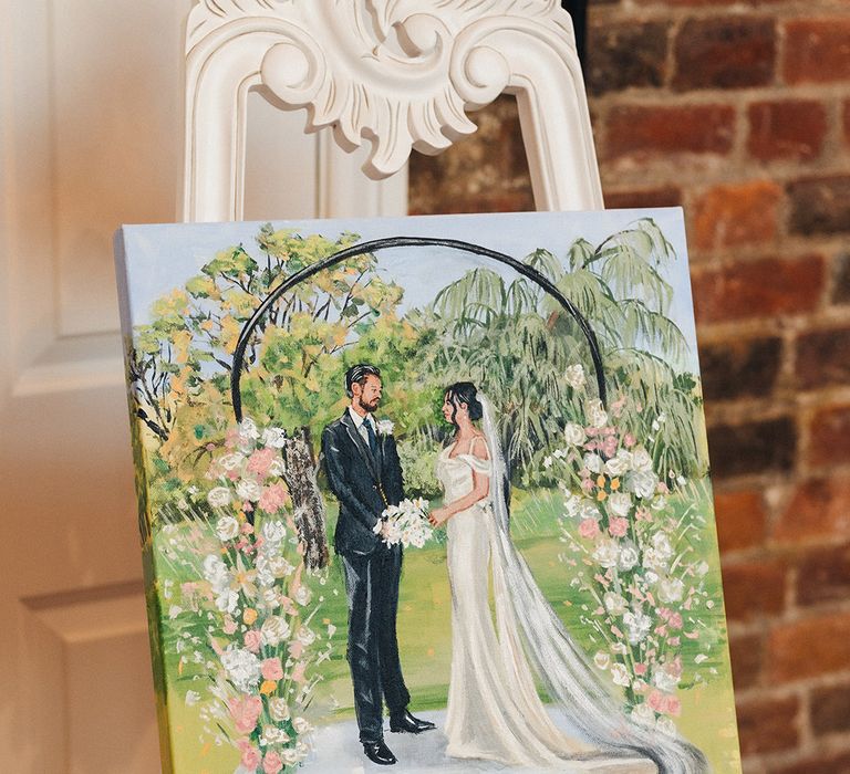 Live wedding painting illustration of the bride and groom 