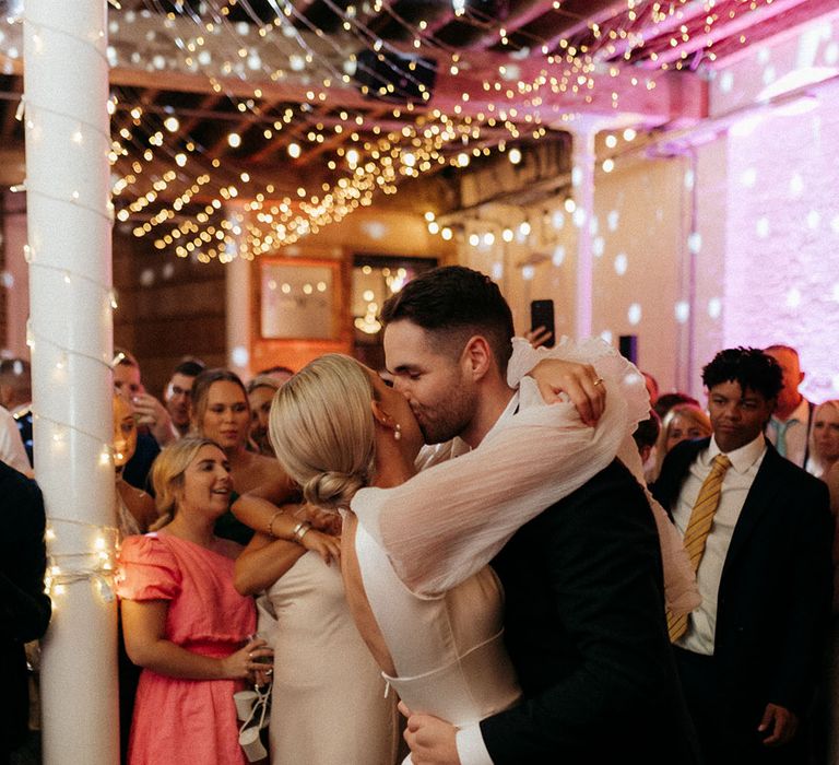 First dance for the bride and groom at their city wedding 