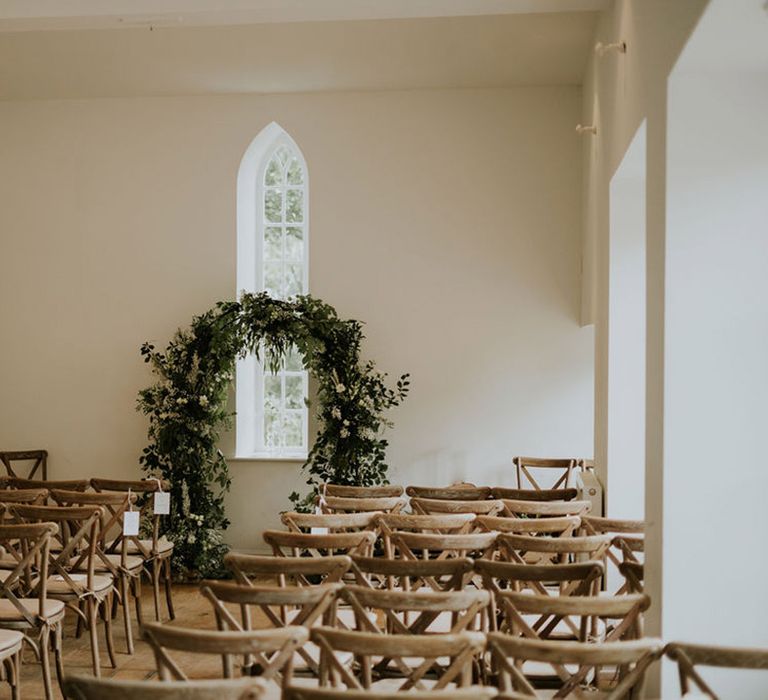 Floral arch decoration at wedding ceremony for classic and minimalist wedding 