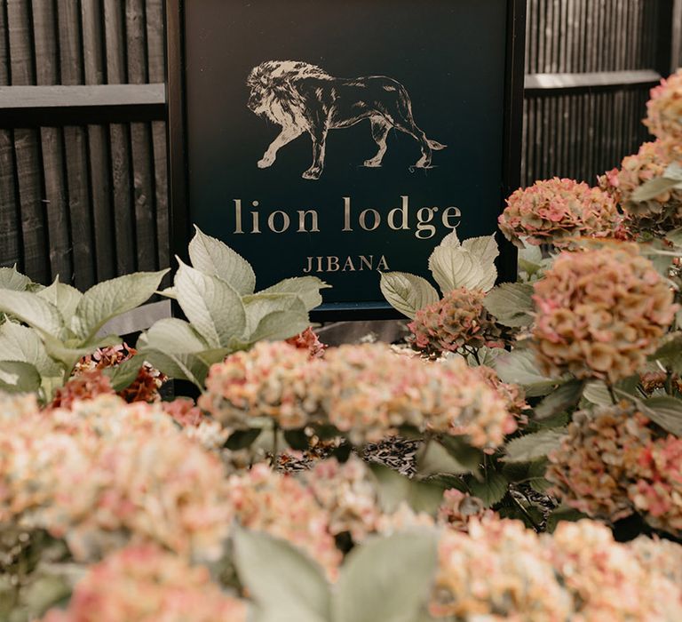 Lion Lodge signage at the Kent wedding venue