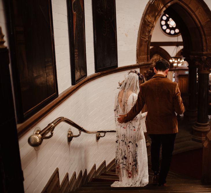 Chester Town Hall micro wedding with bride in embroidered veil