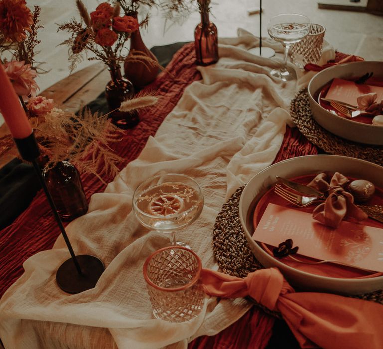 Table decor for orange wedding theme 