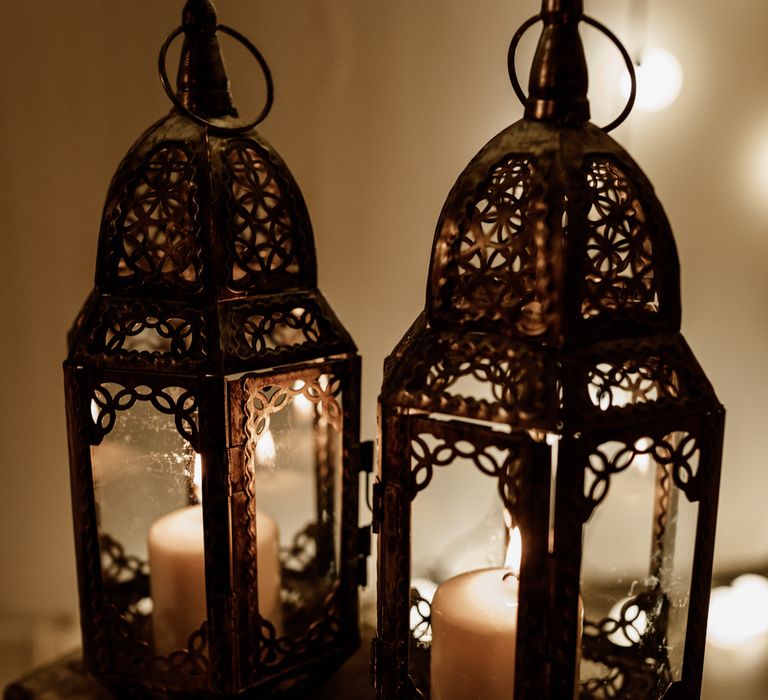 Bronze lanterns with candles 