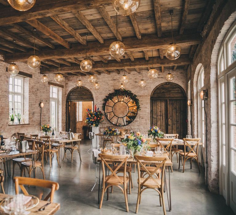 Rustic wedding table settings at Iscoyd Park 