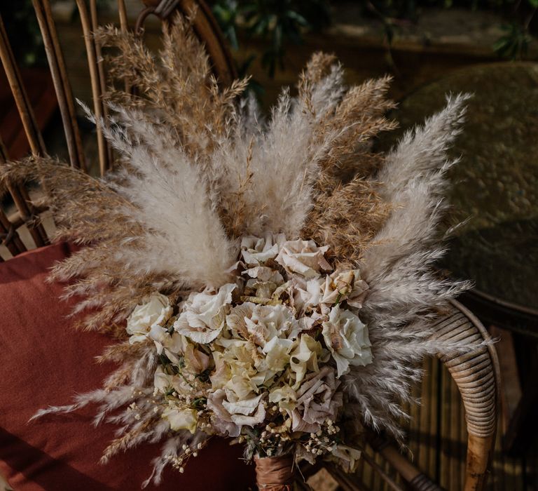 Rose and pampas grass wedding bouquet