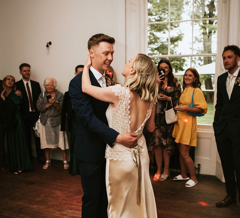 Bride & groom dance during wedding reception at Aswarby Rectory 