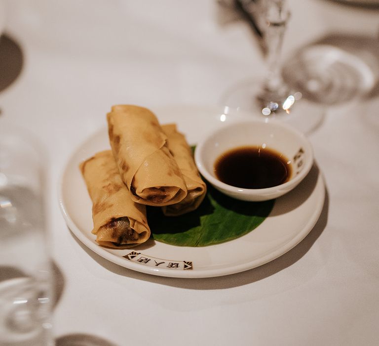 Spring rolls with soy sauce 