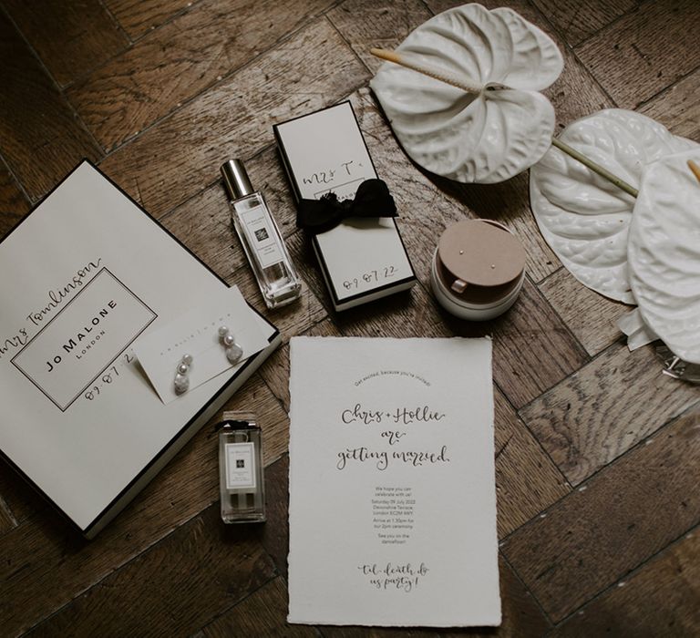 Jo Malone London wedding scent and personalised gift box for the morning of the wedding 