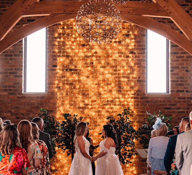 The Oakwood at Ryther wedding venue decorated with fairy lights and soft candlelight 