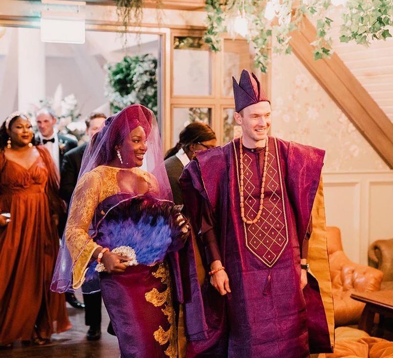 Yoruba traditional wedding attire for Nigerian and Northern Irish wedding day at hotel wedding 