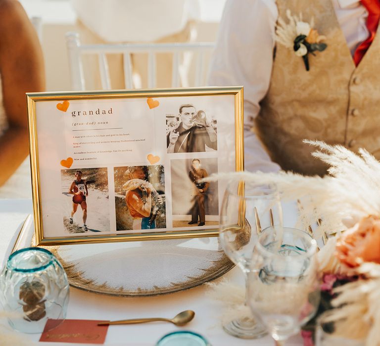 Photo frame filled with images of a family member that has passed away as a touching tribute 