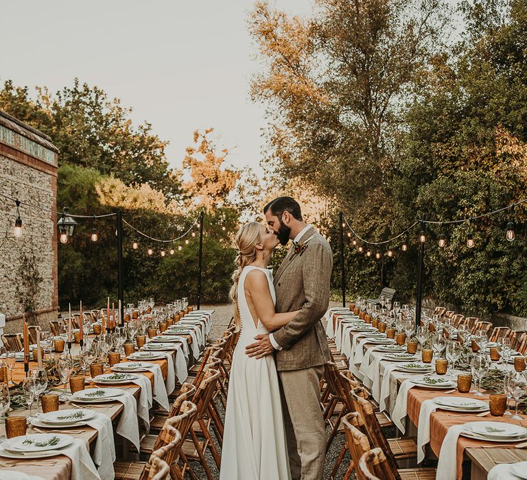 Bride and groom at their outdoor Andalusia wedding reception 