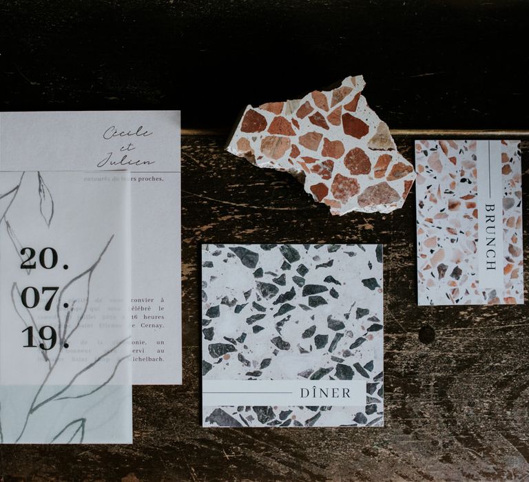 Wedding stationery suite with terrazzo design 