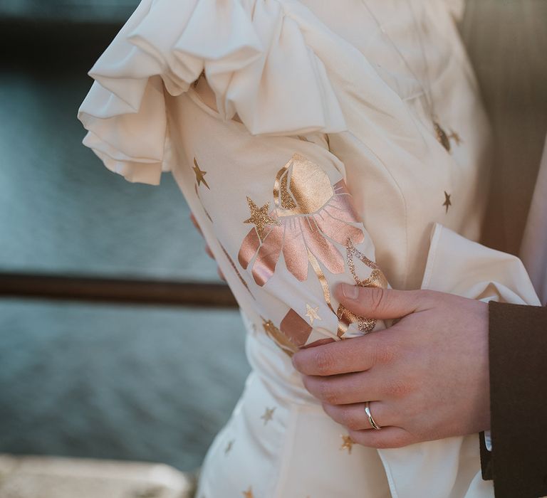 Ruffle detail on Mary Benson wedding dress