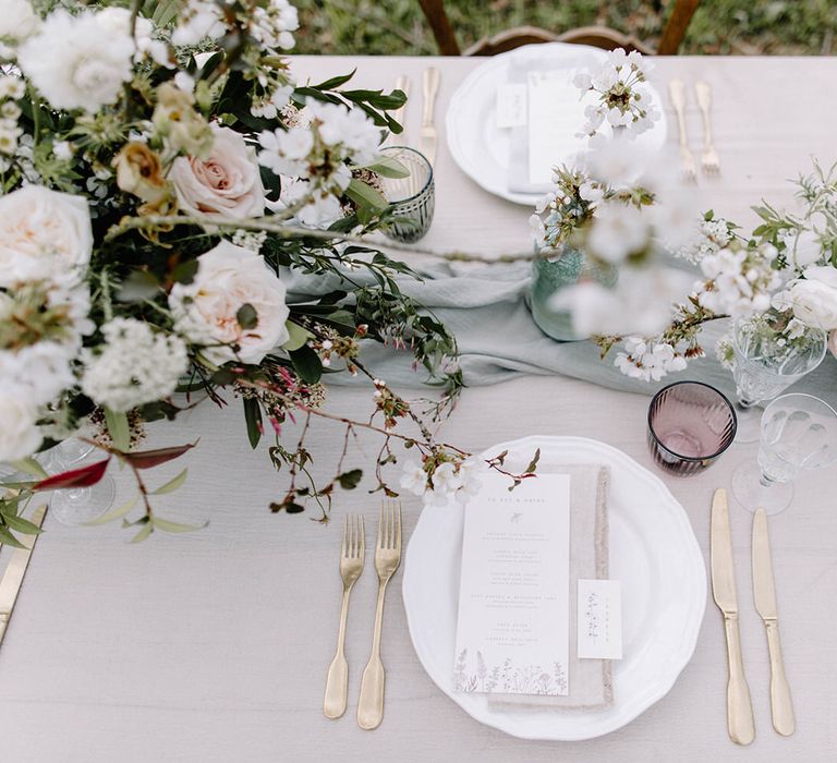 Romantic french tableware setting at Chateau de la Ruche