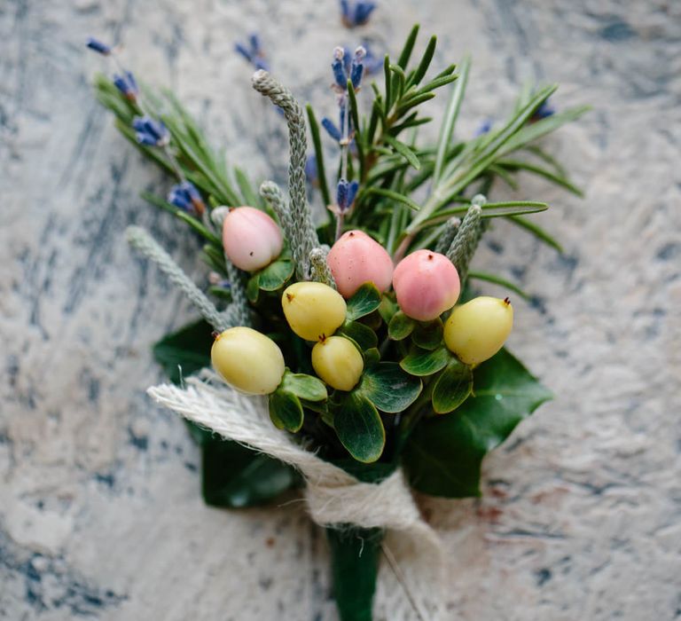 Pastel berry groom buttonhole 