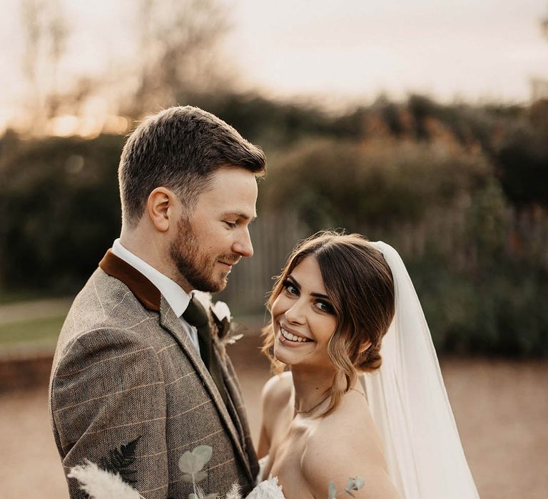 Bride and groom at November wedding 