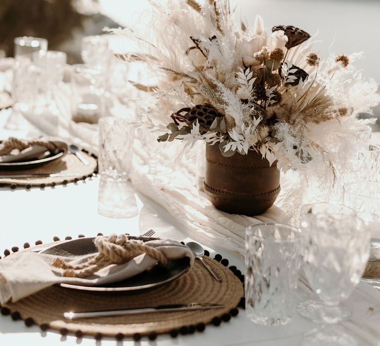 Dried florals and pampas grass bouquets for boho luxe theme 