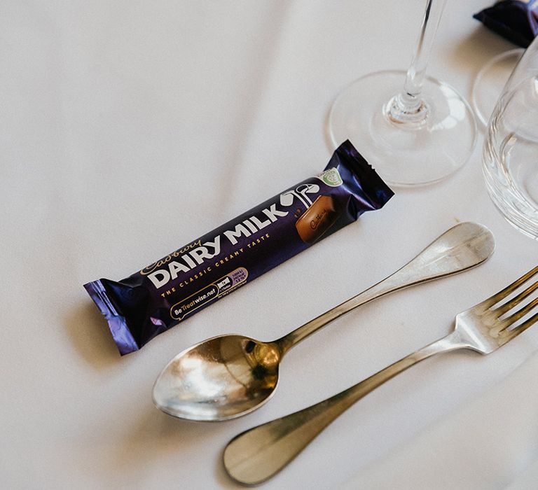 Cadbury's Dairy Milk chocolate bar wedding favours 