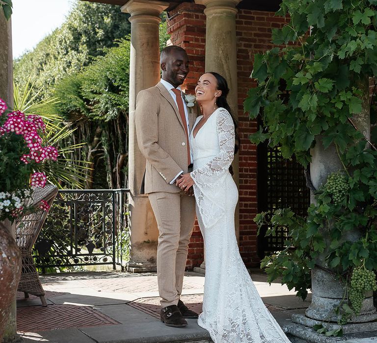 Stunning couple portrait for wedding day with safari neutral wedding theme 