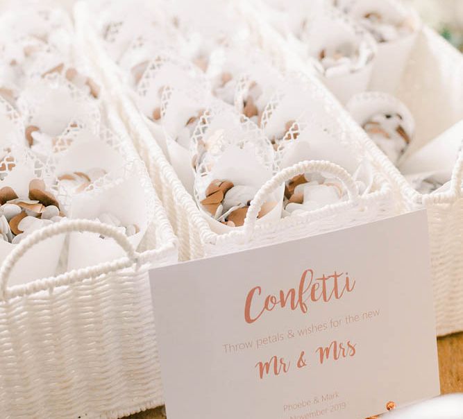 Confetti cones in white basket 