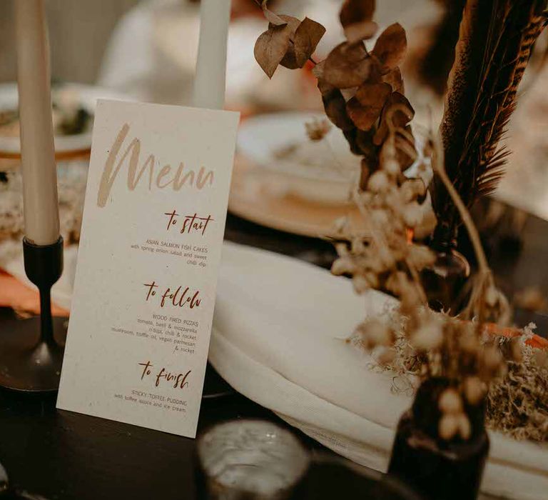 Sustainable wedding menu by Clare Grey Designs