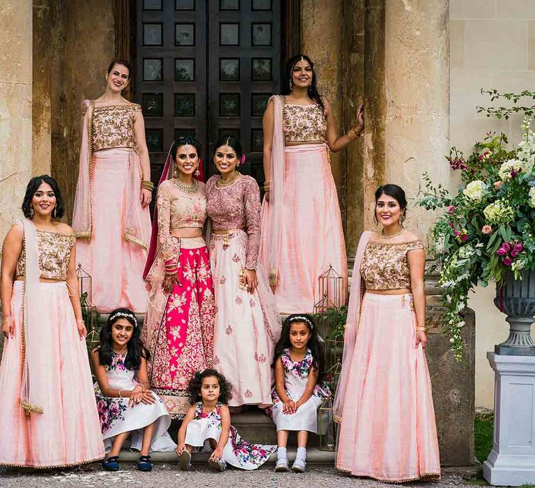 Pink bridesmaid dresses at Hindu fusion wedding