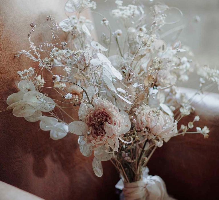 delicate dried flower wedding bouquet 